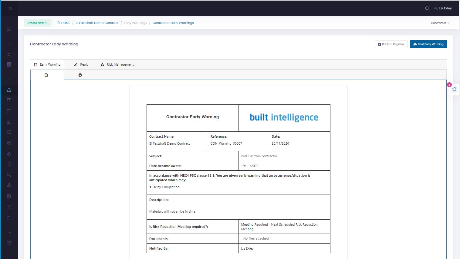 How to draft an Early Warning BuiltIntelligence Help Centre
